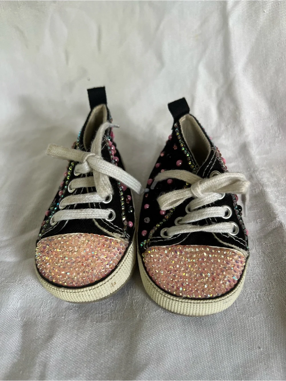 Converse Kids Black Sneakers with Pink and Iridescent Accents